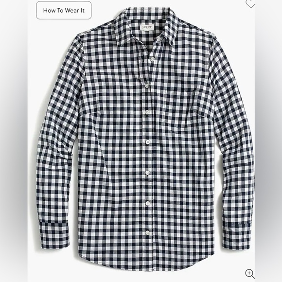 J. CREW The Perfect Shirt Blue White Gingham Plaid Top Button Down Blouse Navy - Picture 8 of 8